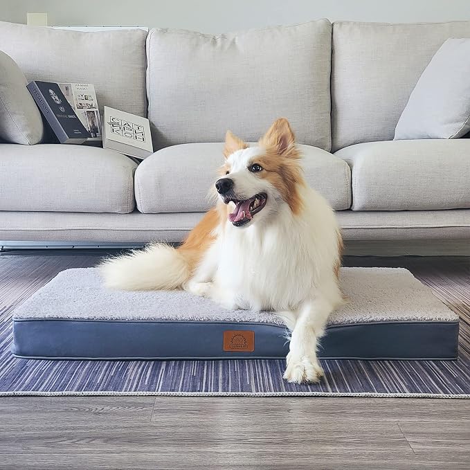Sunheir Washable Orthopedic Large Dog Bed, Big Waterproof Dog Crate Bed 36" | Removable Machine Washable Cover, Egg Crate Foam Support, Easy-Clean, Anti-Slip Bottom, Soft Pet Bed Mat for Crate, Grey