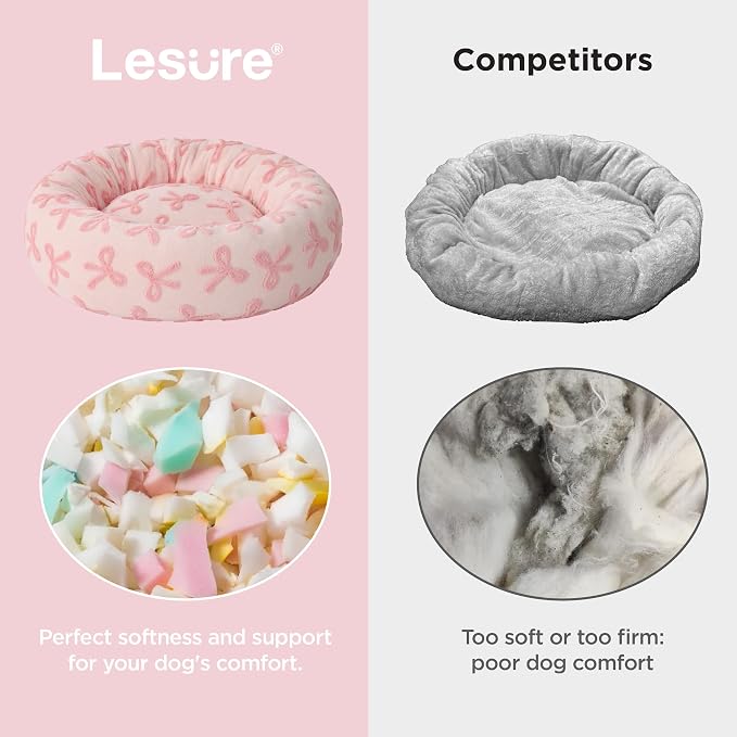 Lesure Shown on TV Donut Small Dog Bed - Round Cat Beds for Indoor Cats Anti-Anxiety Calming Gift for Pets, Washable Cute Modern Beds with Jacquard Shaggy Plush & Anti Slip Bottom, 27 Inch, Pink Taffy