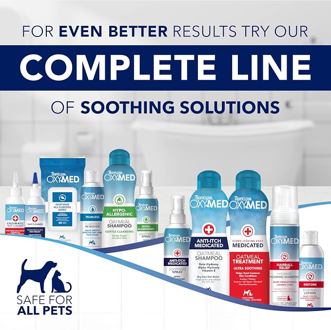 TropiClean OxyMed Preventative Dog Ear Cleaner, Vet Recommended Ear Cleaning Solution for Itch Relief, Daily Wash Drops, Safe for Cats, USA Made, 4oz.