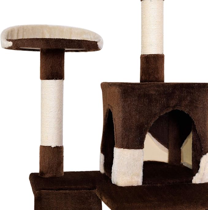 lionto Scratching Tree for Cats with Hammock & Tunnel, Height 52,4 in, cat Tree with sisal Rope & Soft Plush, Cozy Lying Areas & Caves, Suitable for Small & Large Cats, Beige/Brown