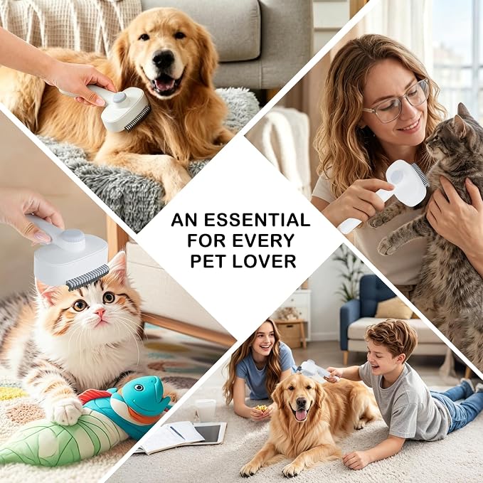 2-IN-1 Pet Self-Deshedding and Grooming Brush for Dogs and Cats | Pet Brush with Undercoat Rake & Adjustable Bristle Length Comb, One-Click Hair Removal for Matted Fur Tangles Long Short Hair