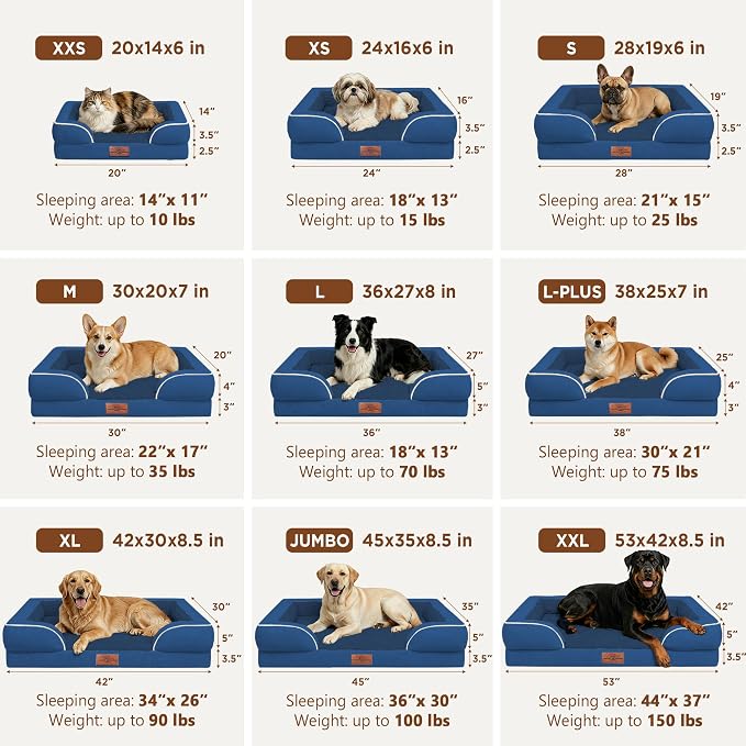 Comfort Expression Orthopedic Dog Bed for Extra Large Dogs with Bolster | Waterproof Dog Couch Bed with Washable Cover & Non-Slip Bottom, Supportive Egg Crate Foam XL Pet Bed, 45x35 Inch