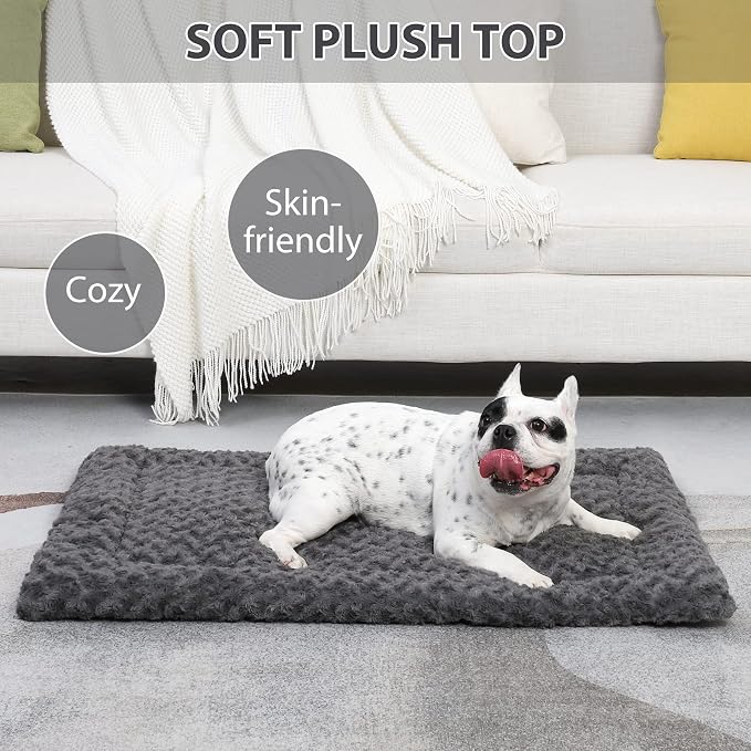 Washable Dog Bed Mat Crate Pad Soft Fluffy Pet Kennel Beds Dog Sleeping Mattress for Large Jumbo Medium Small Dogs, 30 x 19 Inch, Gray (Pack of 2)