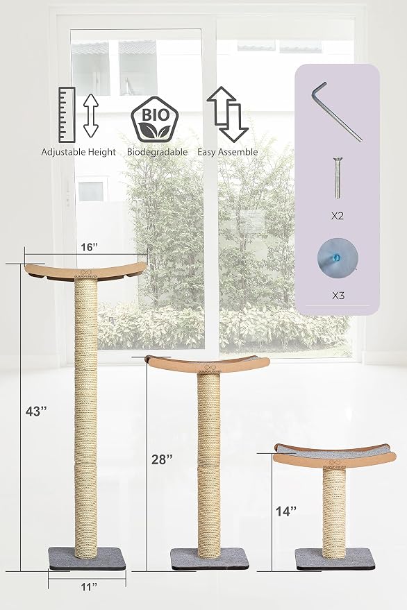 Cat Scratching Post with Perch for Large Cats – Modern Hammock Window Bed, Strong Suction Cups, Durable Eco, Space Saving Furniture for Indoor Cats