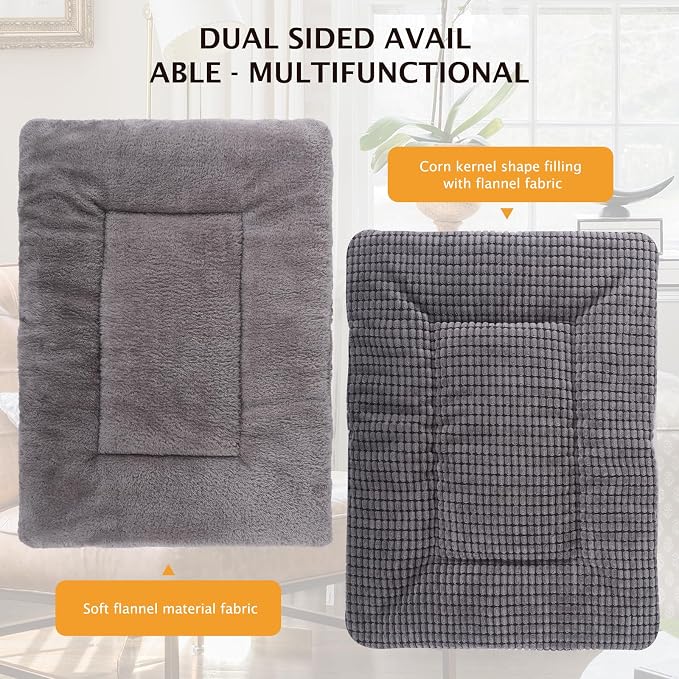Reversible Dog Bed Mat with Plush and Corn Velvet,Soft Warm Pet Cushion, Dual Purpose Washable Sleeping Mattress Bed for Small Medium Large Dog and Cat XB004 (48"*30", Light Grey)