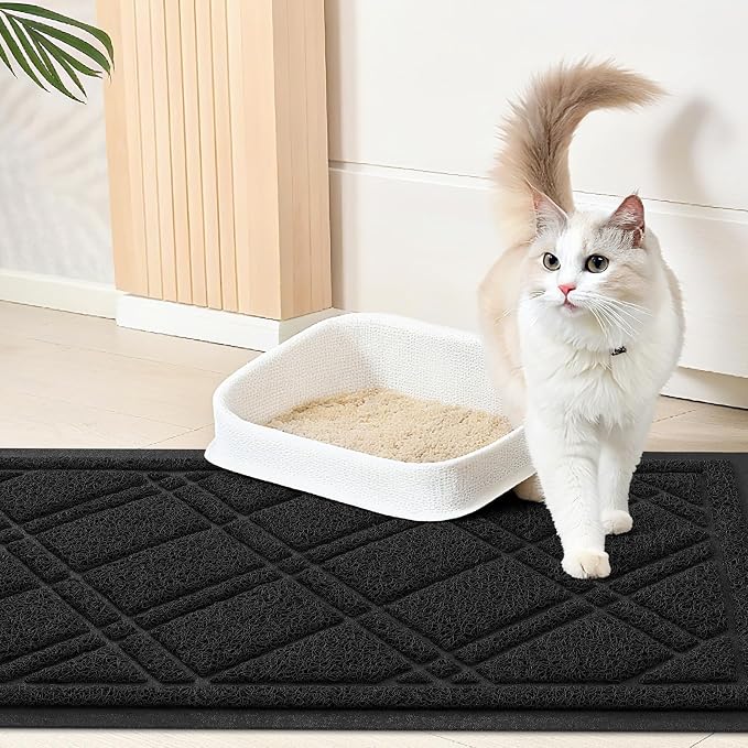Smiry Cat Litter Box Mat 36x24, Non-Slip Water Resistant Litter Trapping Mat, Easy Clean Less Waste and Urine-Locking Cat Carpet for Indoor, Black