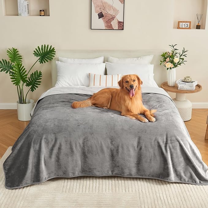 Waterproof Blanket 40"x60" for Adults, Reversible Waterproof Bed Cover for Dogs Cats Pets, Soft Leakproof Blanket for Bed Couch Sofa Furniture Protector, Grey/Light Grey