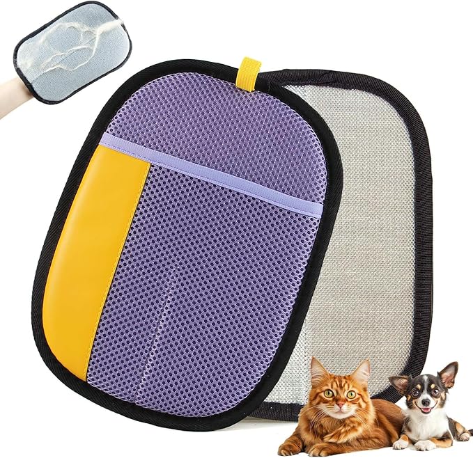 Thickened Pet Hair Removal Glove for Fabric Surfaces, Darkpurple | Easy-On 2-Finger Design; Secure Stay-Put Fit; Easy Hair Pickup; Reusable Design; Sofas, Beds, Carpets, Pet Beds and Car Seats
