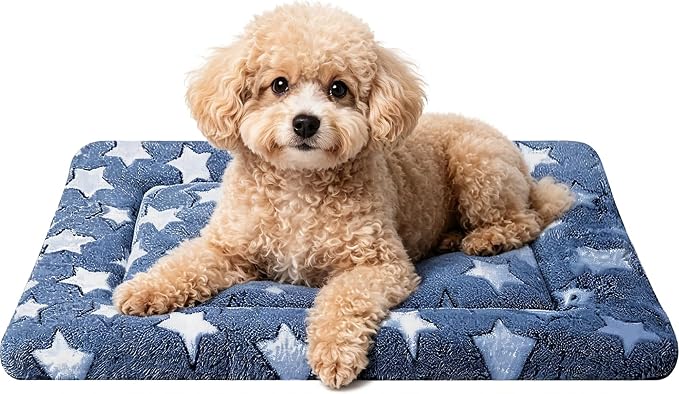 Dog Bed Mat - Comfortable Dog Kennel Pad, Multi-Purpose Crate Bed Mats for Dogs & Cats (NavyBlue&Stars, 24.0" L x 18.0" W x 1.5" Th)