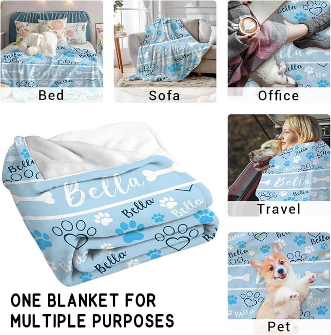 Custom Dog Blankets with Pictures, Personalized Name Blanket for Pets, Customized Pet Photo Throw,The Lightweight Blanket All-Season 50"x40"for Kids