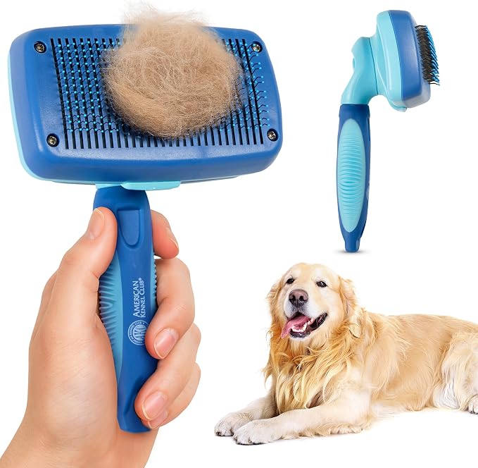 AKC Self-Cleaning Slicker Brush for Dogs & Cats, All Coat Types | Skin-friendly deshedding brush removes loose hair, mats and tangles with an easy-clean design.