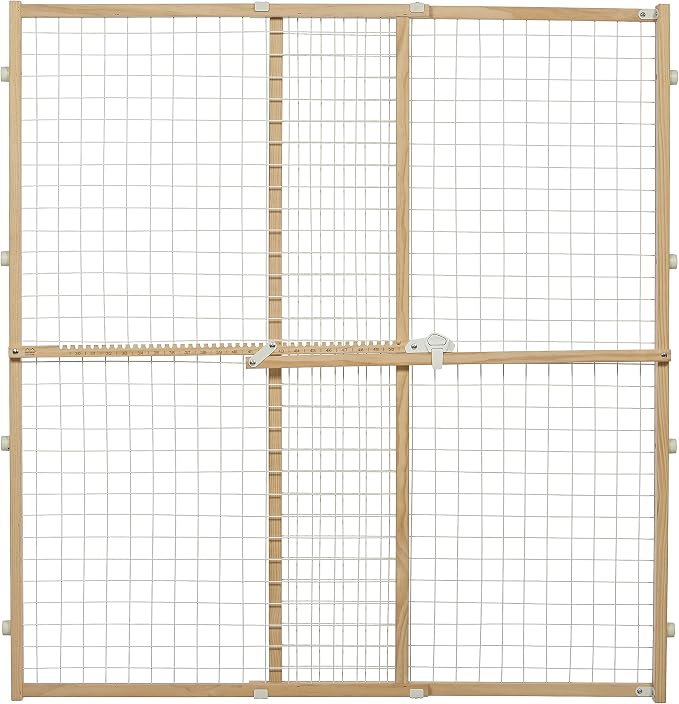 MidWest Homes for Pets Wire Mesh Pet Safety Gate, Dog Gate Expands From 29 - 50 Inches Wide, 44 Inches Tall, Wood, Powder Coated Wire
