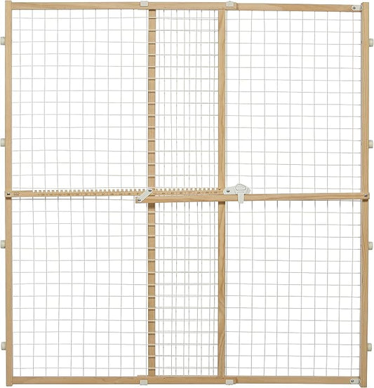 MidWest Homes for Pets Wire Mesh Pet Safety Gate, Dog Gate Expands From 29 - 50 Inches Wide, 44 Inches Tall, Wood, Powder Coated Wire