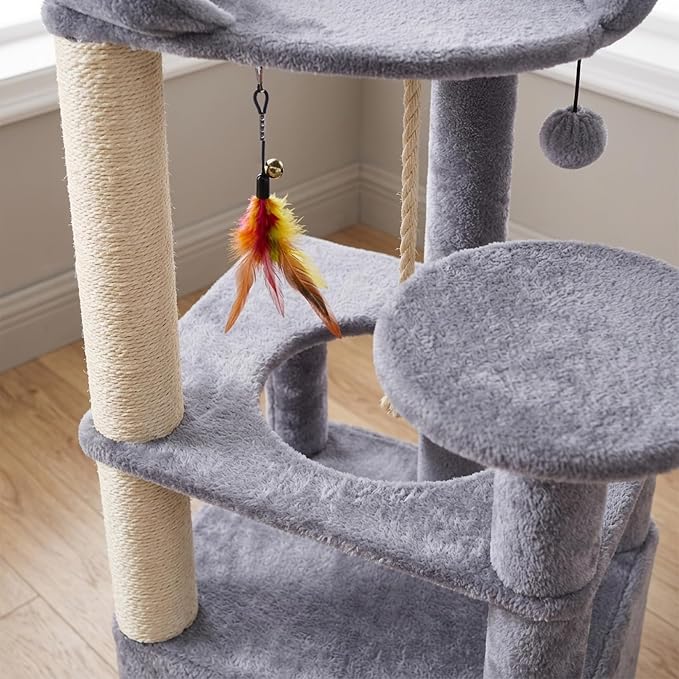 AIWIKIDE 31.5 Inch Cat Tree for Indoor Cats, Multi-Level Medium Cat Tower with Plush Perch, Sisal Scratching Posts and Private Condo for Kittens, Grey