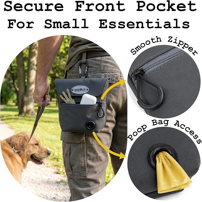 Dog Training Treat Pouch with Silicone Treat Bag, Magnetic Closure, Poop Bag Dispenser, Zippered Pocket, Metal Clip and Adjustable Waist Belt, Beige