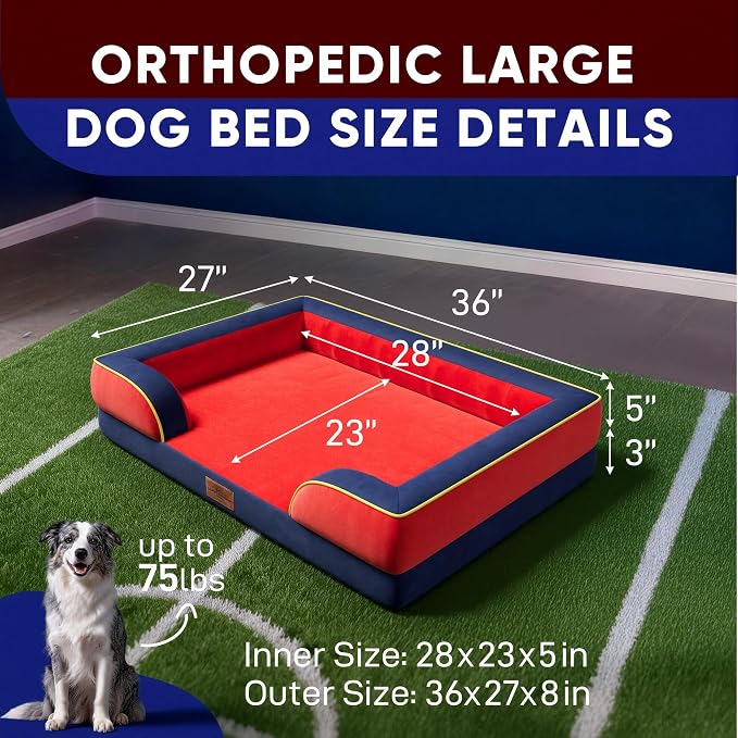 Comfort Expression Orthopedic Dog Beds for Large Sized Dog with Bolster | Waterproof Dog Couch Bed with Washable Cover & Non-Slip Bottom, Supportive Egg Crate Foam Large Pet Bed, 36x27 Inch