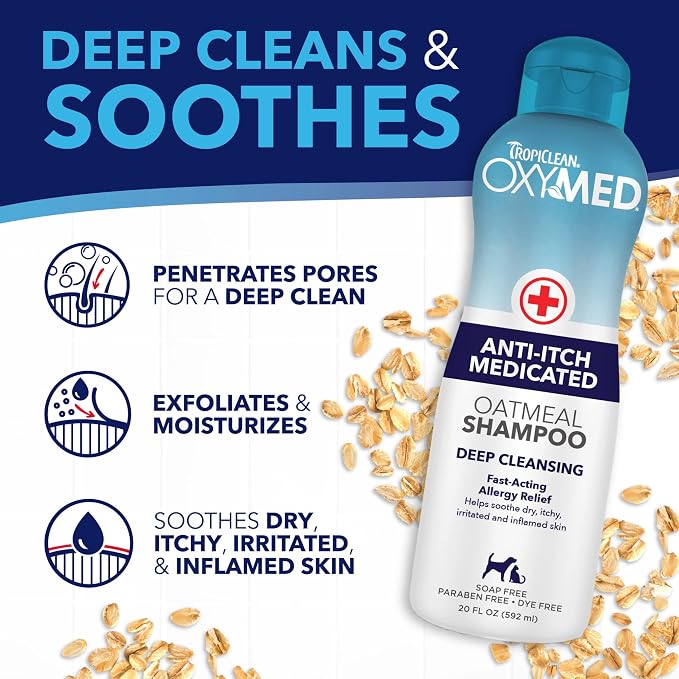 TropiClean OxyMed Medicated Cat & Dog Shampoo & Conditioner, Set of 2 | Skin-Soothing Oatmeal Formula | For Itchy Skin | Shampoo & Conditioner Set | For Dogs & Cats