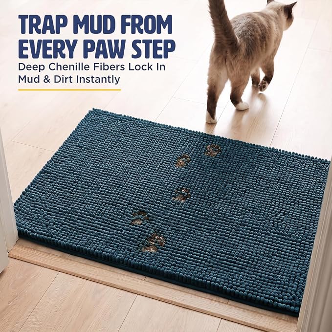 Muddy Mat® | Large Cat Litter Mat 36"x60", Litter Trapping Mat, Super Absorbent Scatter Control, Soft on Paws, Slip Resistant Washable Litter Mat, Traps Litter, Protects Floors, Atlantic Blue
