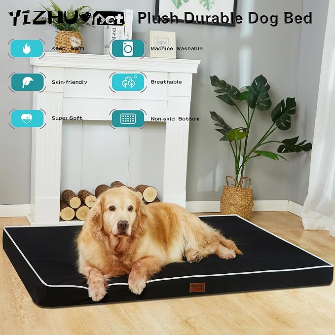 Orthopedic Dog Bed,Jumbo Large Sized Dog 54''X42''x4'' Soft Waterproof Egg Foam Pet Crate Beds Mat or Kennel Pads with Removable Washable Cover,Non-Slip Bottom,Black