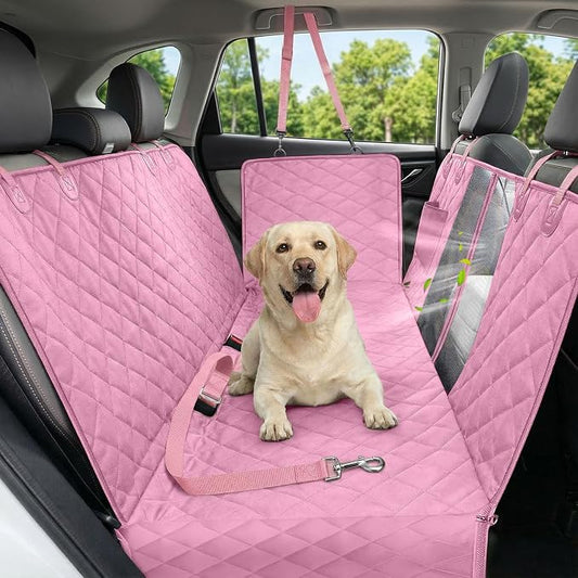 Dog Car Seat Cover, 600D Heavy Durable Dogs Seat Cover for Back Seat, 100% Waterproof Scratch Proof Nonslip Dog Hammock for Car with Side Flap, Pet Seat Covers with SeatBelt for Cars Sedan SUV Trucks
