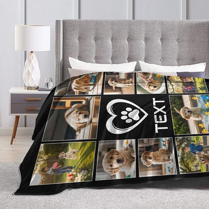 Nxwdwqa Personalized Dog Blanket Throws with Photos, Custom Pet Blanket, Dog Gifts for Pet Lovers, Customized Puppy Blanket for Adult Kid Birthday Christmas Fathers Mothers Valentines Gift