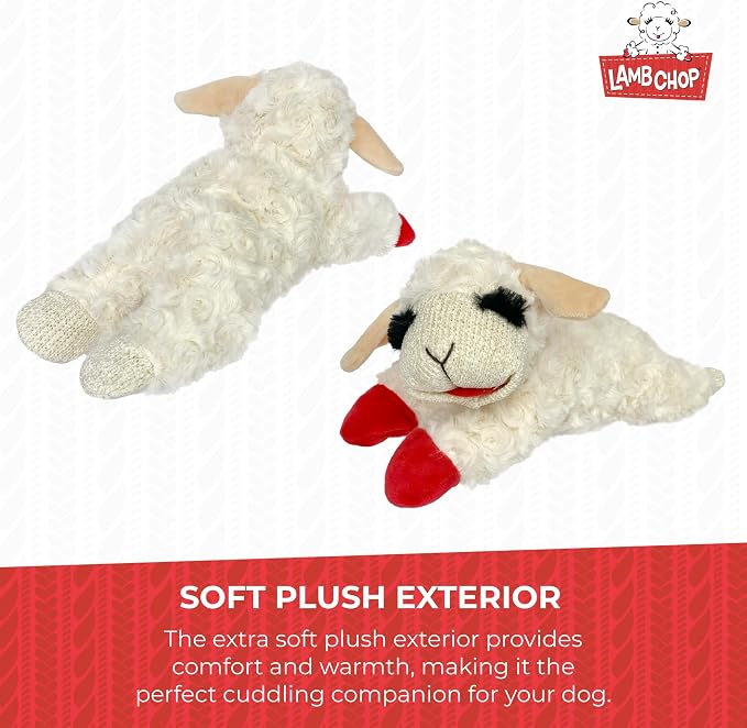 Multipet Lamb Chop Dog Plush Toy - Squeaky Toy for Small & Medium Dogs - Extra Soft Plush - Stuffed Animal for Cuddling & Playing (10", Cream, 5 Squeakers) (Pack of 2)
