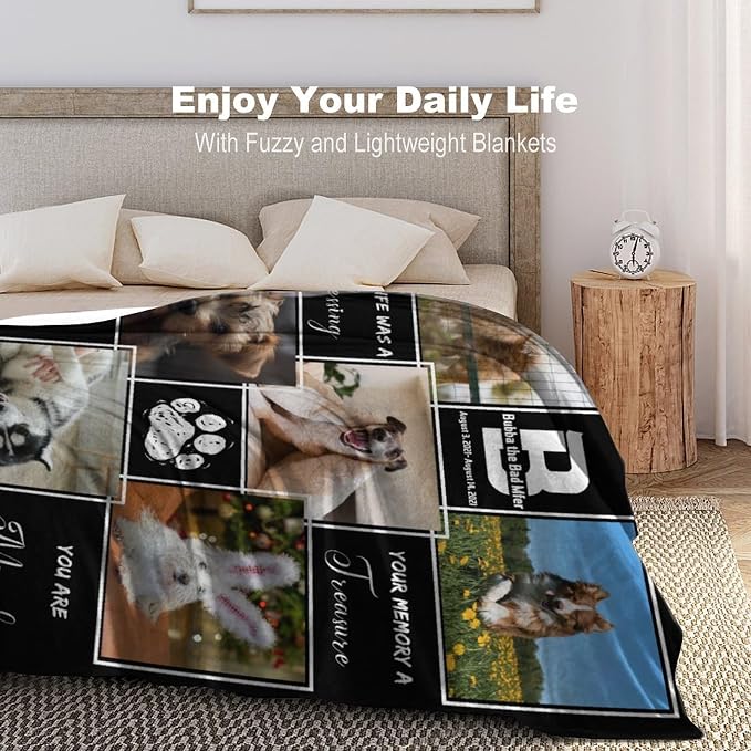 Personalized Dog Blankets with Photos Custom Dog Blanket with Pictures - Customized Pet Memorial Blanket Gifts for Loss of Dog, Loss of Pet Remembrance Gift, in Loving Memory Blanket for Dog Lover X