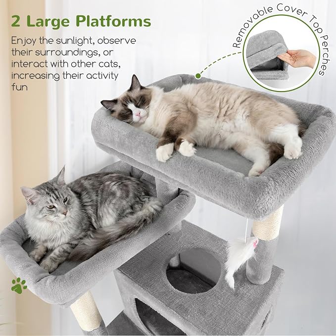 Globlazer 83inch Sturdy Multi-Level Tall Cat Tower, S83G, Light Grey | Extra Large Heavy Duty Cat Tree for Indoor Large Adult Cats Kittens with 2 Cat Condo, 8 Scratching Post, 2 Hammock