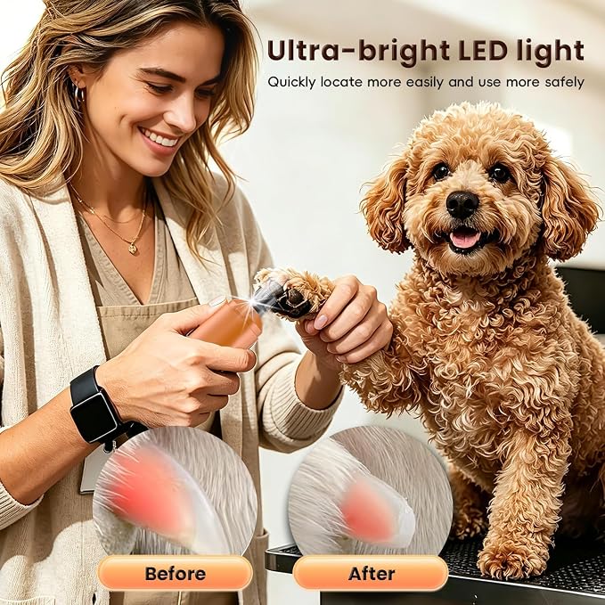 6-Speed Dog Nail Grinder with Led Light, 30 db Ultra Quiet Brushless Motor | Painless Paws Grooming Dog Nail Grinder for Small Medium Large Dogs