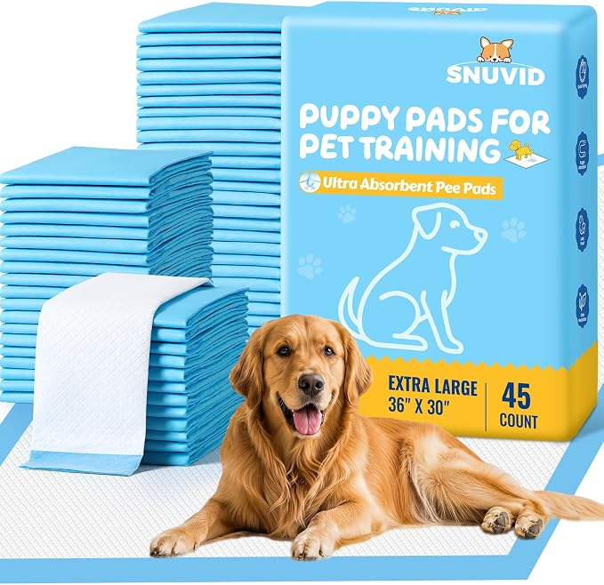 45 Pack 30"x36" Extra Large Dog Pee Pads - Super Absorbent & Leak-Proof Disposable Puppy Training Pads | X-Large Quick-Dry 5-Layer Protection Piddle Pads for Indoor & Outdoor Use