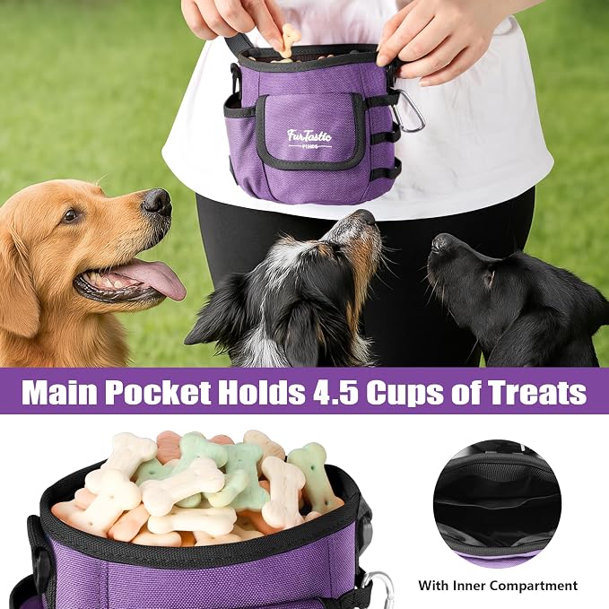 Dog Treat Pouch with Magnetic Closure for Pet Training | 3-Way Wear Treat Bag, 900D Waterproof Fabric, 4 Storage Spaces for Walking, Hiking, Agility, Training & Daily Rewards