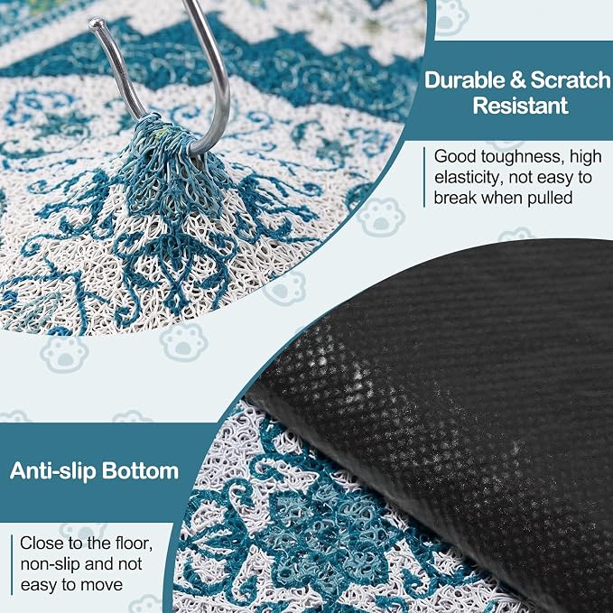 Glittme Cat Litter Mat with Non-Slip Bottom Litter Box Mat 33"X22" Litter Trapping Mat Easy to Clean Washable Cat Food Mat for Kitty,L