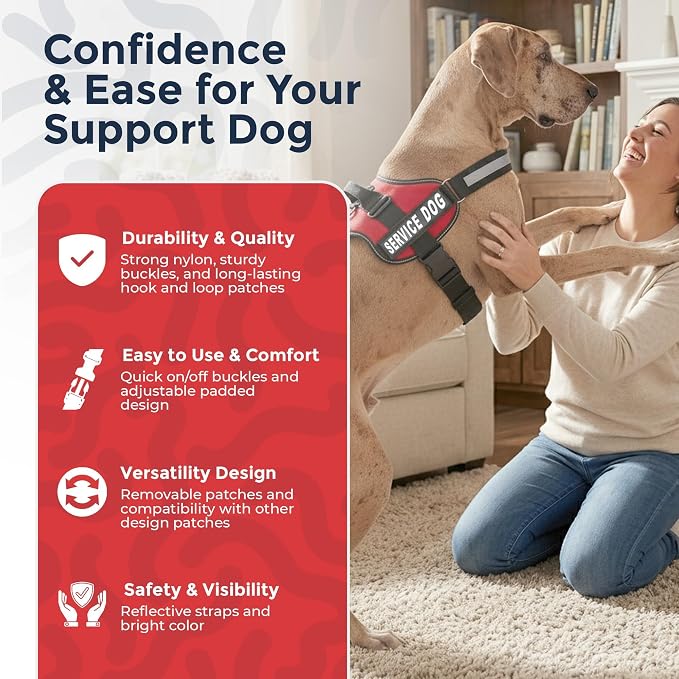 Industrial Puppy Service Dog Vest Harness - Durable and Adjustable Vest for Dog with Reflective Straps, Removable Patches, 50 ADA Cards, Handle & D-Ring, Travel and Daily Use,(Bright Red, XXL 33"-42")
