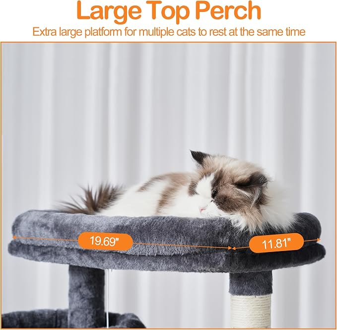 Heybly Cat Tree, 71-Inch-Tall Tower for Indoor Cats with 2 Perches HCT034G | Large Cat Furniture with 2 Big Condos, 2 Hammocks, Basket, Scratching Pad, Multi-Level Cat Condo, Smoky Gray