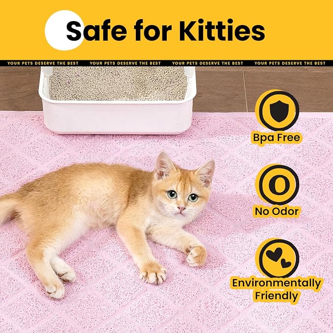 Conlun Cat Litter Mat Litter Trapping Mat, 24" x 17" Premium Durable PVC Grid Mesh with Scatter Control, Non-slip, Less Waste Cat Litter Box Mat, Pink