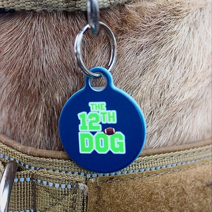 The 12th Dog Seattle Football Sports-Themed Pet ID Tag for Dogs, Silent Polymer Coated Dog Tag - Small .875" Diameter