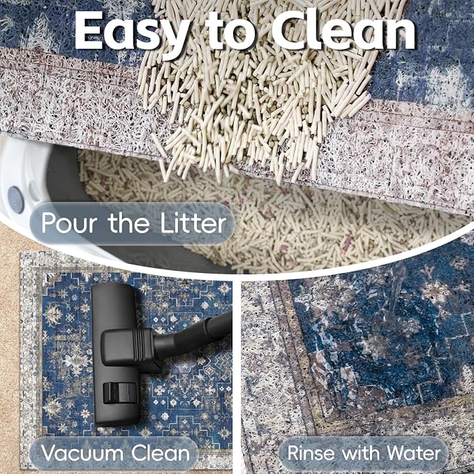 Cat Litter Mat Litter Trapping Mat, 40"x30" Waterproof Urine Proof Litter Box Mat Catcher Mat Non-Slip Washable for Kitty Kitten, Navy