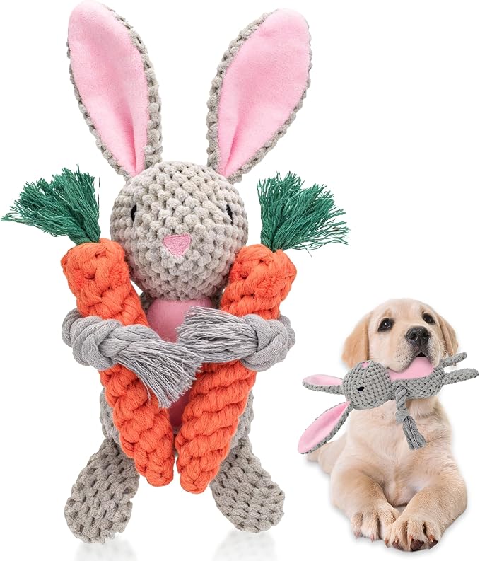 3 Pack Easter Bunny Dog Toys, Easter Squeaky Rabbit & Carrot Dog Gifts for Puppy, Small, Medium, Large Dogs