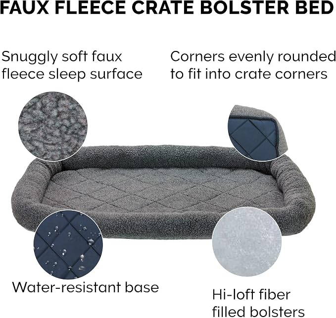 Furhaven Dog Bed for Extra Small Dogs & Indoor Cats, 100% Washable, Sized to Fit Crates - Sherpa Fleece Bolster Crate Pad - Gray, Extra Small (Pack of 2)