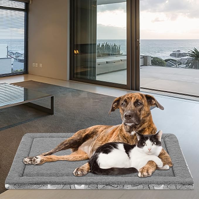EMPSIGN Dog Crate Pad for 54"x37" Dog Crate, Star Pattern/Grey | Reversible Kennel Mat (Cool & Warm), Machine Washable, Cozy Star Pattern Sleeping Pad, All-Season Pet Bed