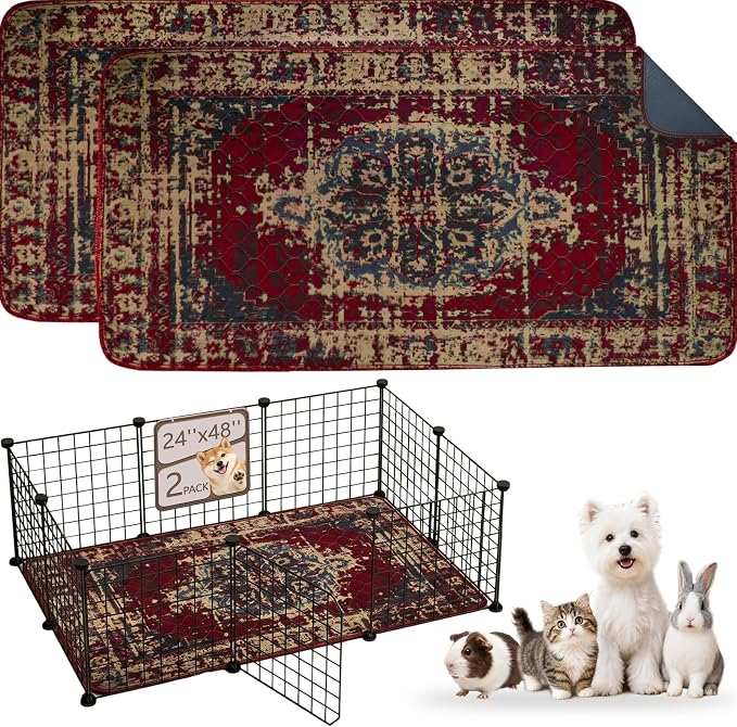 Washable Guinea Pig Pee Pads,Reusable Guinea Pig Cage Liner 2 Pack | Waterproof, Leak-Proof, Absorbent & Non-Slip, 24"x48" Bedding Potty Training Mat for Small Animal Rabbit Bunny Hamster Rat