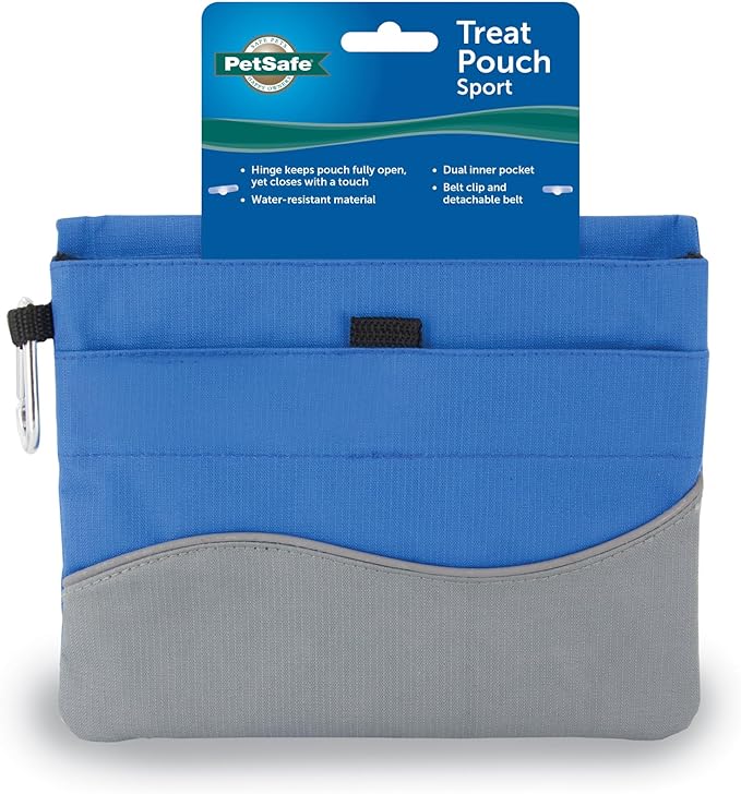 PetSafe Dog Treat Pouch Sport, Cadet Blue, Standard, 7.5 in L x 6.5 in H | Water & Stain-Resistant Training Pouch with Divided Treat Pocket, Belt Clip & Carabiner for Keys or Bags, Machine Washable