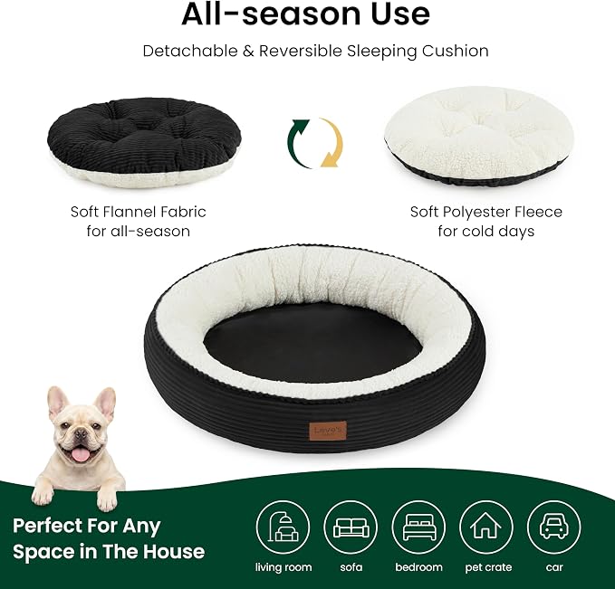Love's cabin Round Donut Cat and Dog Cushion Bed, 30in Pet Bed for Medium or Large Dogs, Anti-Slip & Water-Resistant Bottom, Soft Durable Fabric Pet Beds, Washable Calming Cat Bed, Black