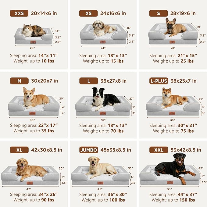 Comfort Expression Orthopedic Dog Bed for Extra Large Dogs with Bolster | Waterproof Dog Couch Bed with Washable Cover & Non-Slip Bottom, Supportive Egg Crate Foam XL Pet Bed, 42x30 Inch