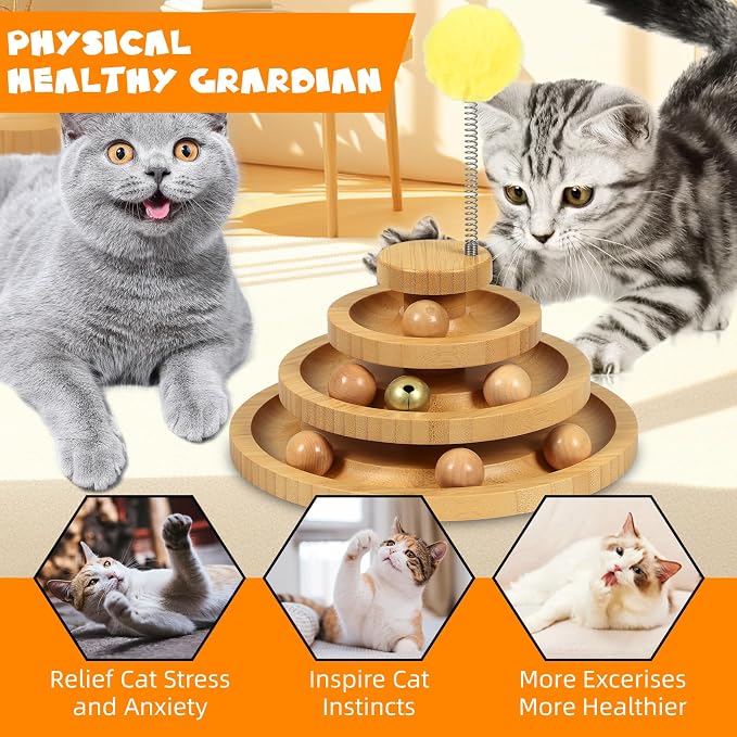 DoogCat Cat Ball Track Toy,Kitty Toys Roller,3-Level Ball Tower with 9 Removable Balls,Interactive Cat Toy, DIY Circle Fun Toy for Kitten Mental Physical Exercise - Medium Size
