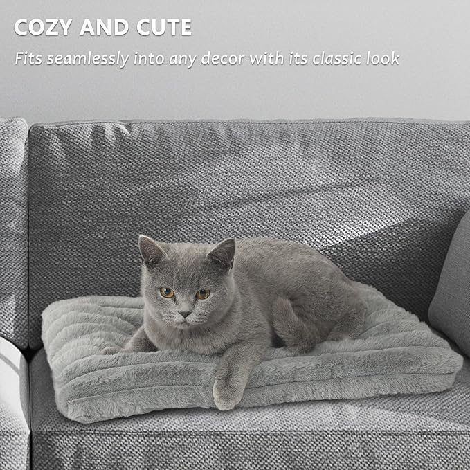 Cat Bed Dog Crate Pad Ultra Soft Comfy Flat Pet Bed Sleeping Cushion Washable Crate Mat for XX-Small Dogs and Indoor Cats Anti-Slip Tiny Dog Kennel Pad Cat Carrier Mat 18 x 12 inch Grey