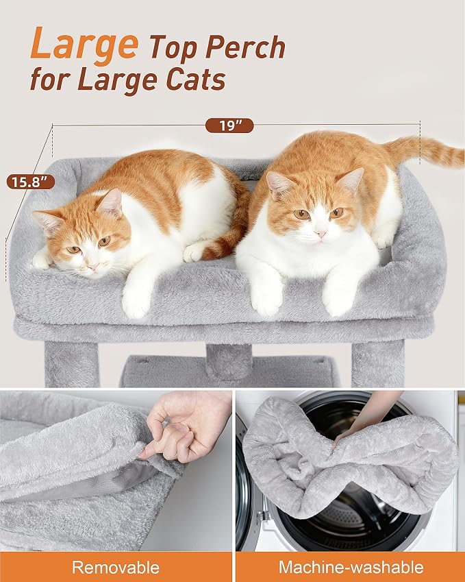 23.6" Cat Tree for Large Cat, 19 * 15.8 in Large Perch, Light Gray | Cat Tower with Scratching Post, 2-door Cat Condo for Adult Indoor Cats, Easy to Clean and Install, Assembly tools included