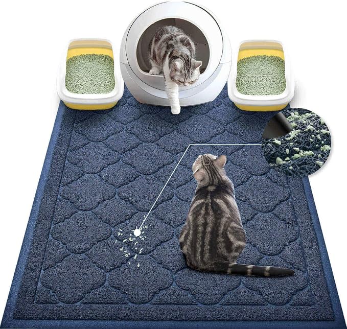 Cat Litter Box Mat, Kitty Premium PVC Pad, Durable Trapping Rug, Phthalate Free, Urine-Resistant, Scatter Control, XXL 47 x 36 Inch, Blue