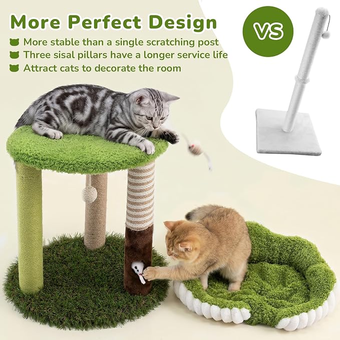 WOOCHPET 20" Small Cat Tree for Kittens, Cute Green Mini Kitty Tower with Removable Washable Perch Bed, 3 Sisal Scratching Posts, Toy Mouse for Small Indoor Cats