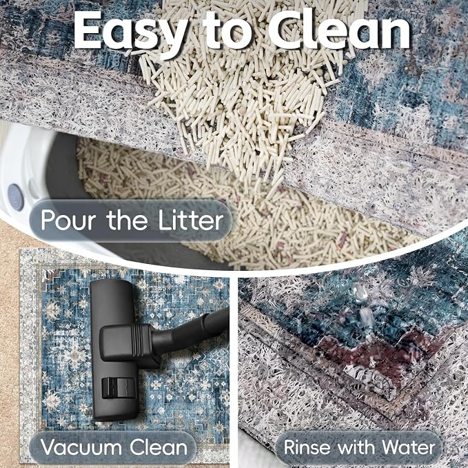 Cat Litter Mat Litter Trapping Mat, 33"x22" Waterproof Urine Proof Litter Box Mat Catcher Mat Non-Slip Washable for Kitty Kitten, Blue